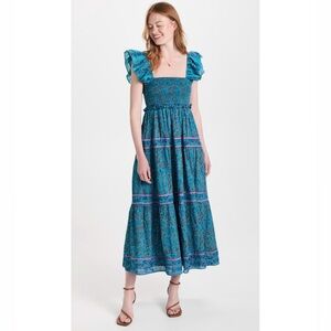 Cleobella Marilyn Ankle Midi Dress in Zuri Block Print Blue